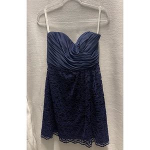 Davids Bridal Dress Womens 6 A Line Marine Blue Lined Bridesmaid Strapless Lace